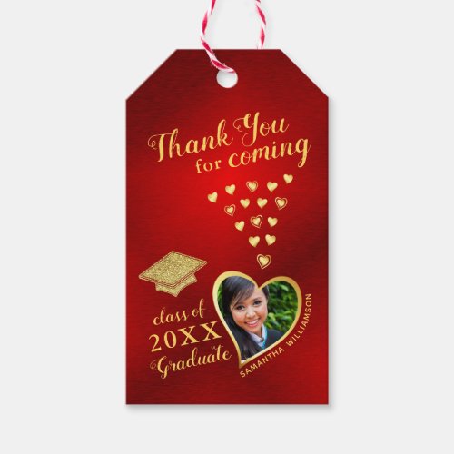 Elegant Thank You Grad Photo Red 2024 Graduation Gift Tags