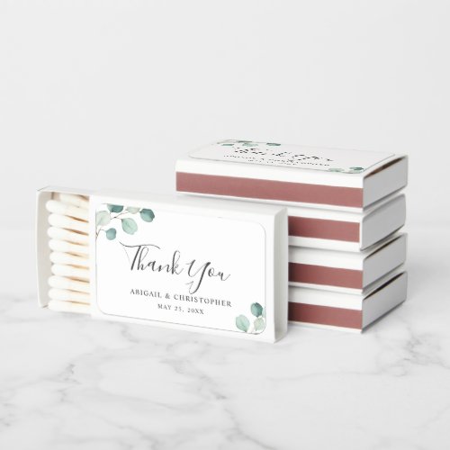 Elegant Thank You Greenery Eucalyptus Wedding Matchboxes