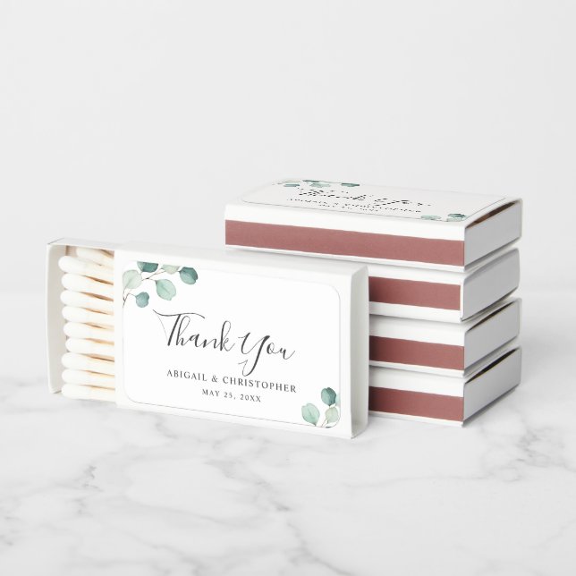 Elegant Thank You Greenery Eucalyptus Wedding Matchboxes (Stacked)