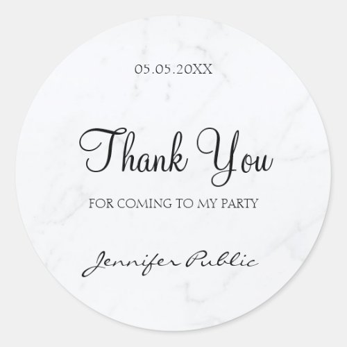 Elegant Thank You Hand Script Text Marble Template Classic Round Sticker