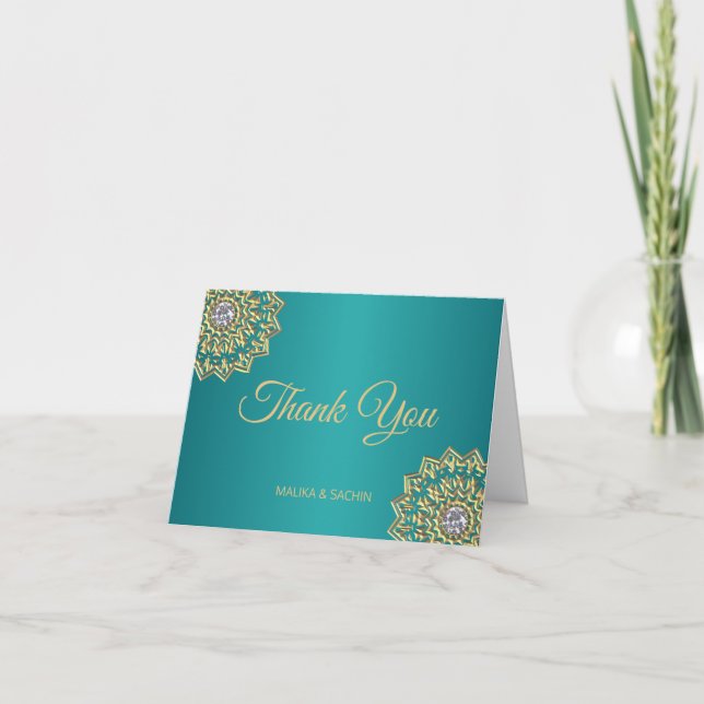 Elegant THANK YOU Indian Mandala Teal Blue wedding (Front)