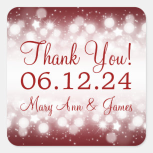 Elegant Thank you Magic Sparkle Red Square Sticker