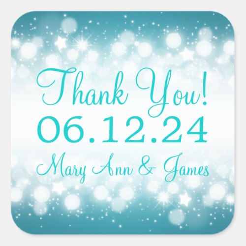 Elegant Thank you Magic Sparkle Turquoise Square Sticker