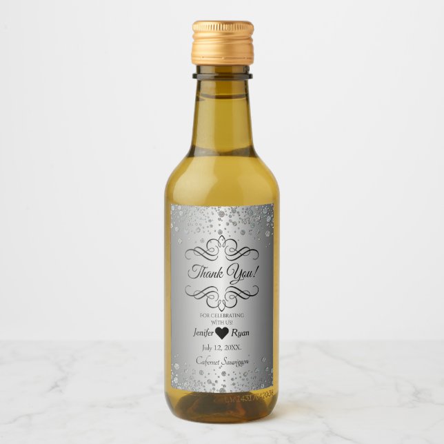 Elegant Thank you Mini Wine Bottle Label (Front)