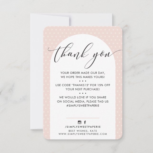 ELEGANT THANK YOU modern arch blush pink black Card (Front)