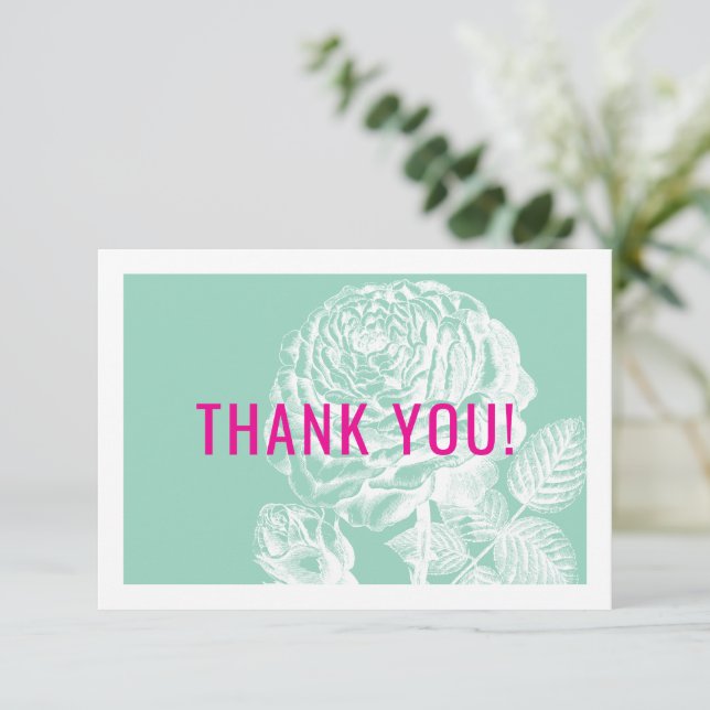 ELEGANT THANK YOU modern roses floral mint pink (Standing Front)