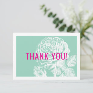 ELEGANT THANK YOU modern roses floral mint pink Card