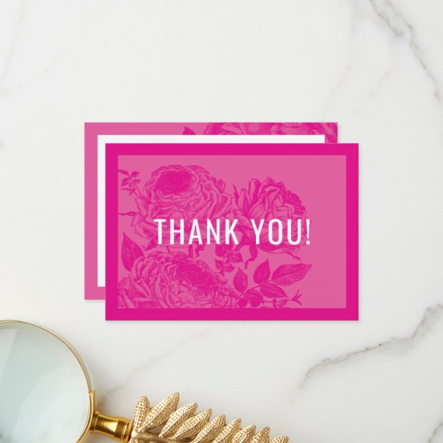 ELEGANT THANK YOU modern roses floral pretty pink Card (Front/Back In Situ)