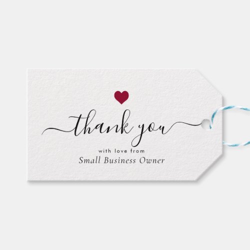 Elegant Thank You Modern Script Red Heart Business Gift Tags