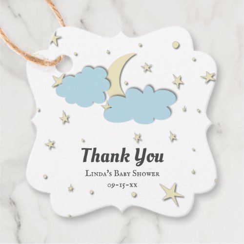 Elegant Thank You Moon  Stars Baby Shower White Favor Tags