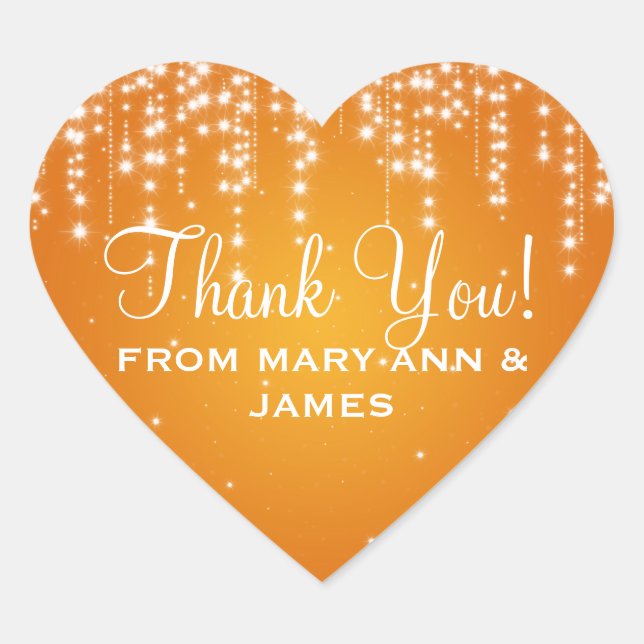 Elegant  Thank you Night Dazzle Orange Heart Sticker (Front)