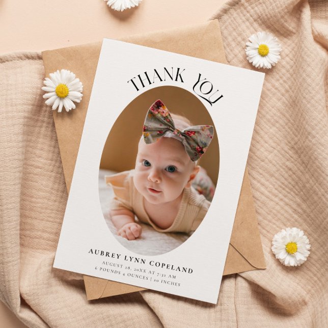 Elegant Thank You Oval Birth Announcement Photo (Creator Uploaded)