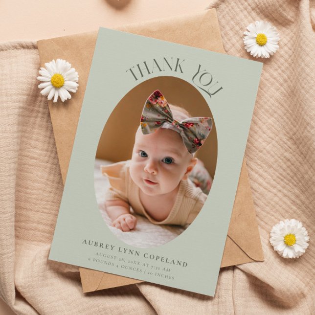 Elegant Thank You Oval GreenBaby Photo Announcement (Creator Uploaded)
