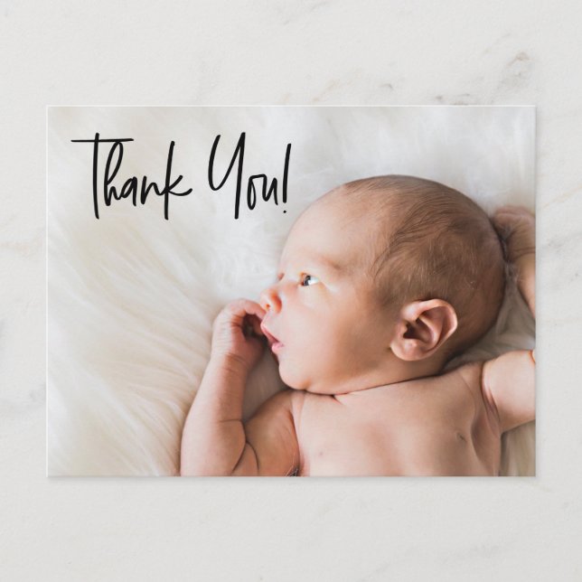Elegant "Thank You" Personalized Baby Birth Announ Postcard (Front)