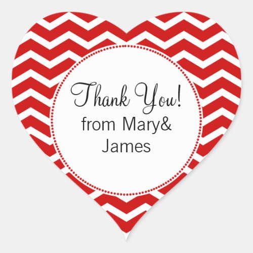 Elegant Thank You Red Chevron Pattern Heart Sticker