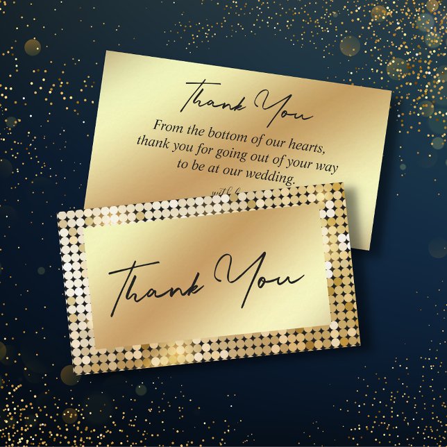 elegant thank you retro disco gold chic wedding   note card (Creator Uploaded)