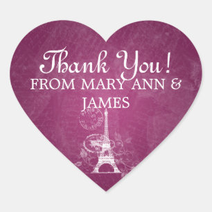 Elegant Thank you Romantic Paris Berry Pink Heart Sticker