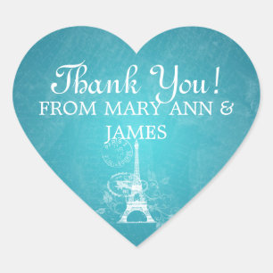 Elegant Thank you Romantic Paris Blue Heart Sticker