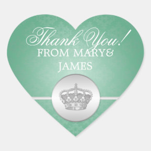 Elegant Thank you Royal Crown Mint Green Heart Sticker