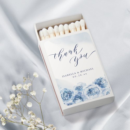 Elegant thank you script blue watercolor floral matchboxes