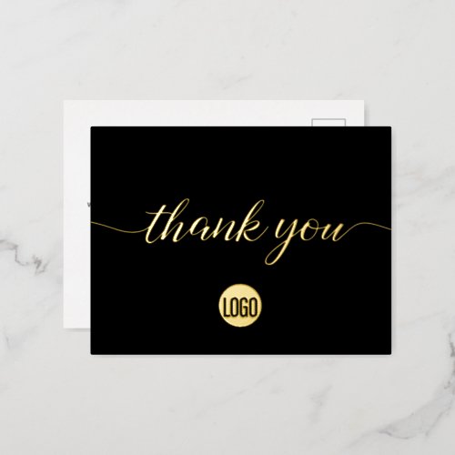 Elegant Thank you Script Business Logo Custom Foil Invitation Postcard