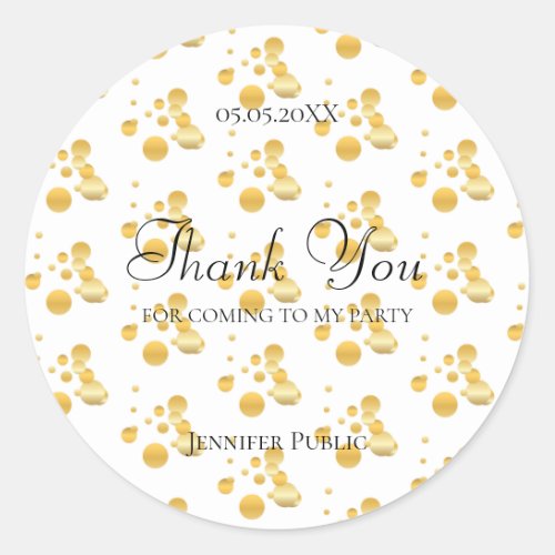 Elegant Thank You Script Gold Confetti Template Classic Round Sticker