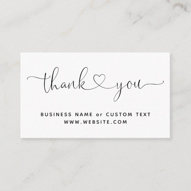 Elegant Thank You Script Heart Chic Purchase Order Enclosure Card (Front)