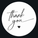 Elegant Thank You Script Heart Wedding Favor Classic Round Sticker<br><div class="desc">Elegant wedding favor thank you sticker in a modern style script and small heart.</div>