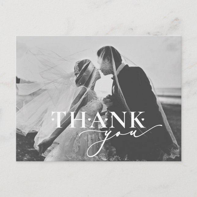 Elegant Thank You Script Heart Wedding Postcard (Front)