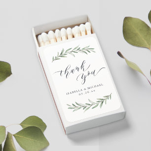 Elegant thank you script rustic greenery wedding matchboxes