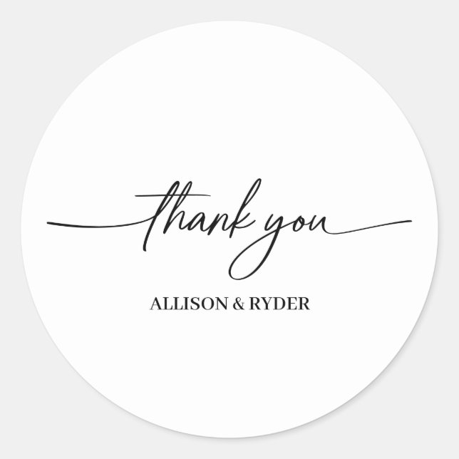 Elegant Thank you Script Wedding Favor  Classic Round Sticker (Front)