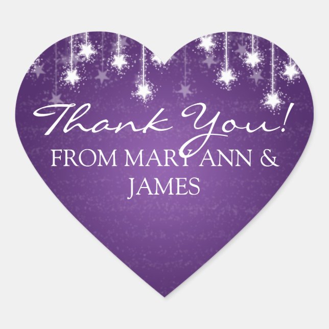 Elegant  Thank you Shimmering Stars Purple Heart Sticker (Front)