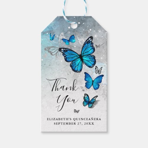 Elegant Thank You Silver and Blue Butterfly Gift Tags