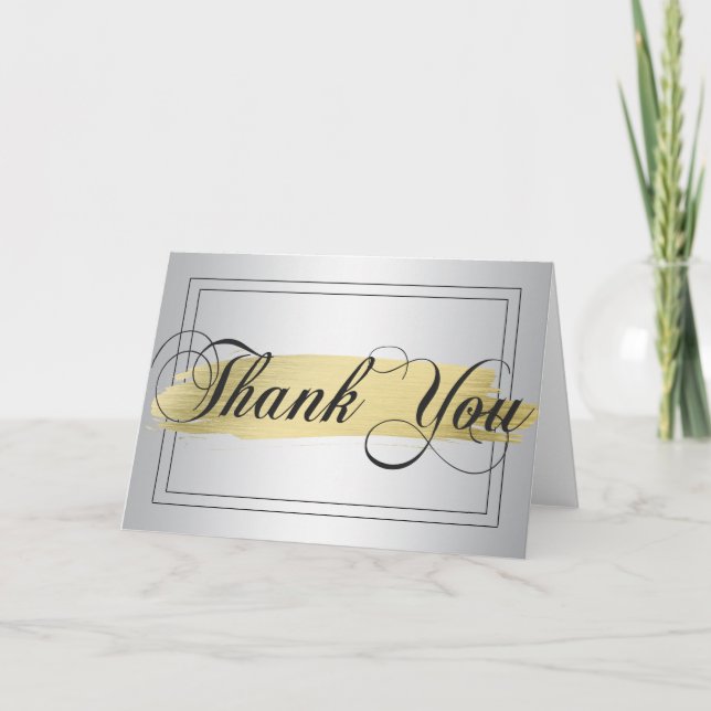 Elegant THANK YOU Silver Gold Brush Stroke Blank (Front)