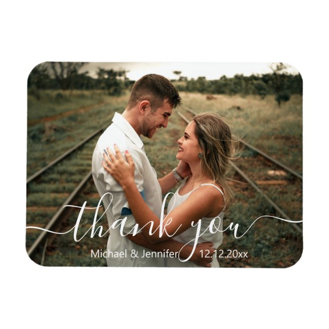 elegant thank you simple script wedding photo magnet (Horizontal)