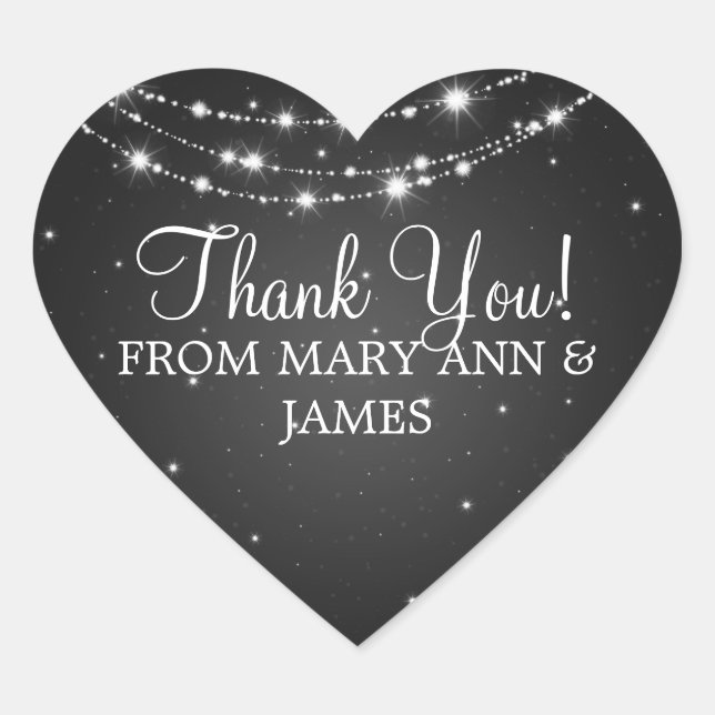 Elegant  Thank you Sparkling Chain Black Heart Sticker (Front)