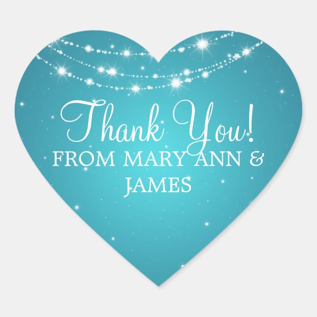 Elegant  Thank you Sparkling Chain Blue Heart Sticker (Front)