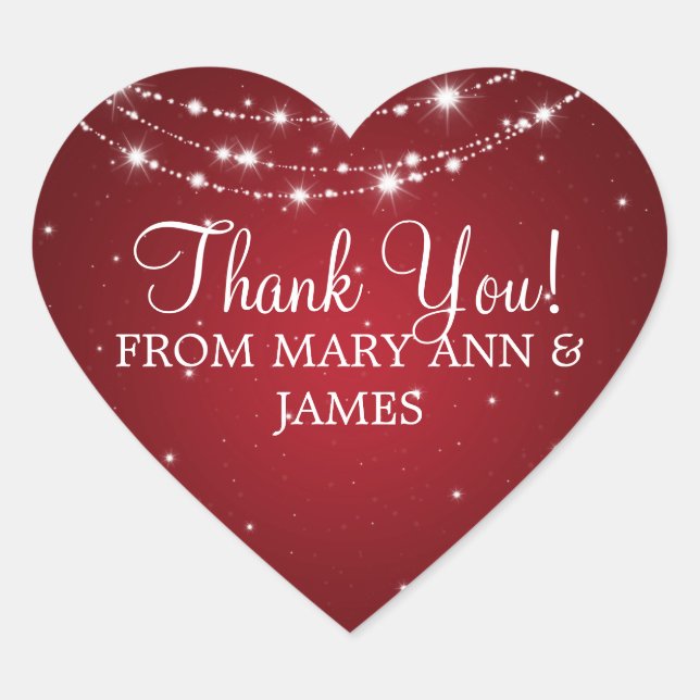 Elegant  Thank you Sparkling Chain Red Heart Sticker (Front)