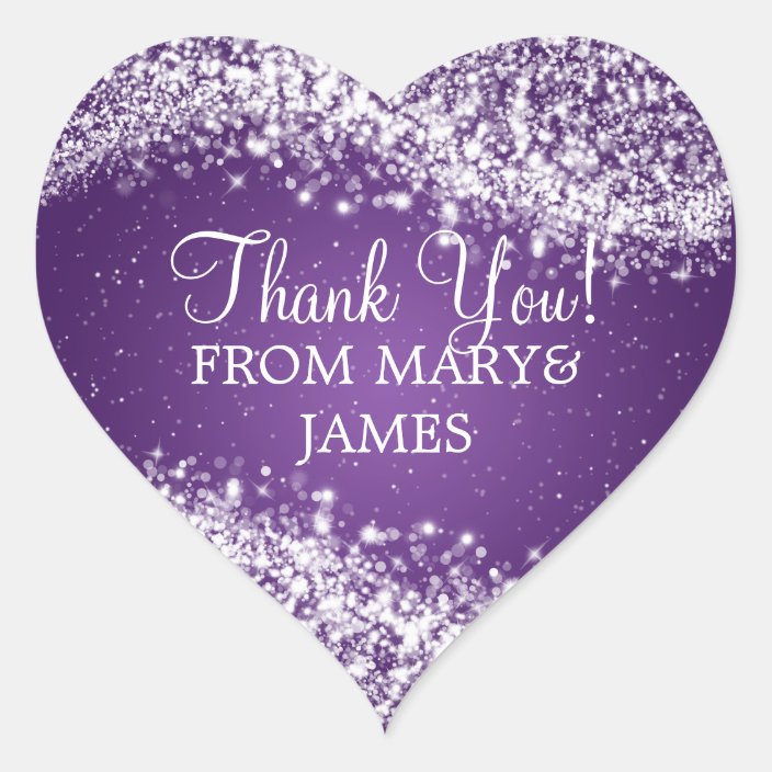 Elegant Thank You Sparkling Wave Purple Heart Sticker