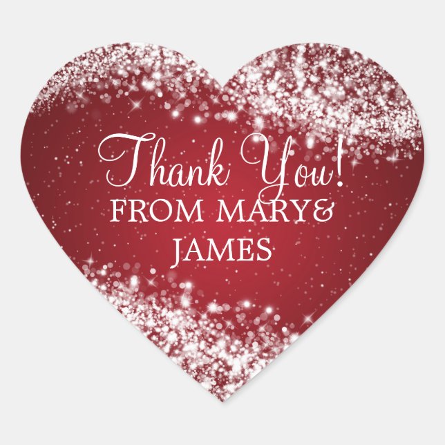 Elegant  Thank you Sparkling Wave Red Heart Sticker (Front)