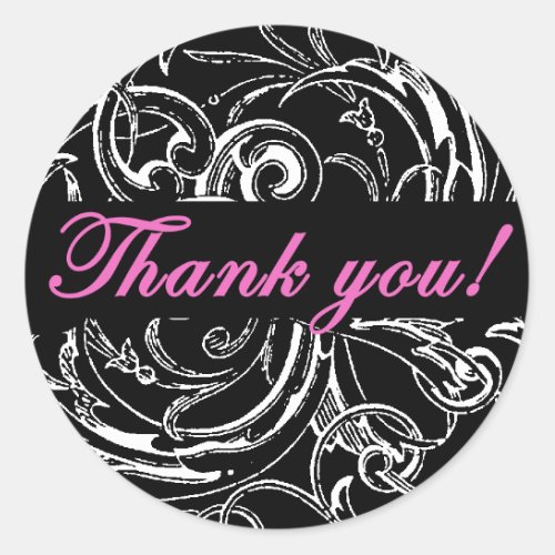 Elegant Thank You Stickers in Pink and Black
