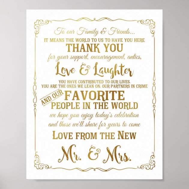 Elegant Thank You Table Wedding Signs Gold Poster