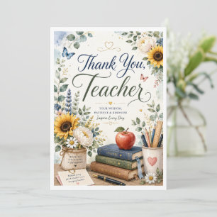 Elegant Thank You Teacher Watercolor Florals Card