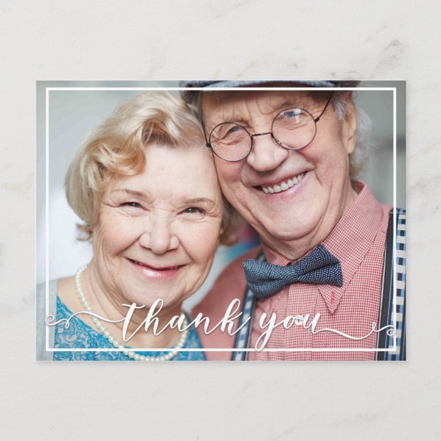 Elegant Thank You Typography Anniversary Photo Postcard (Front)