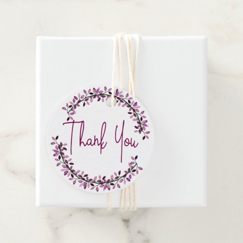 Elegant Thank You Typography Purple Laurel Wreath Favor Tags