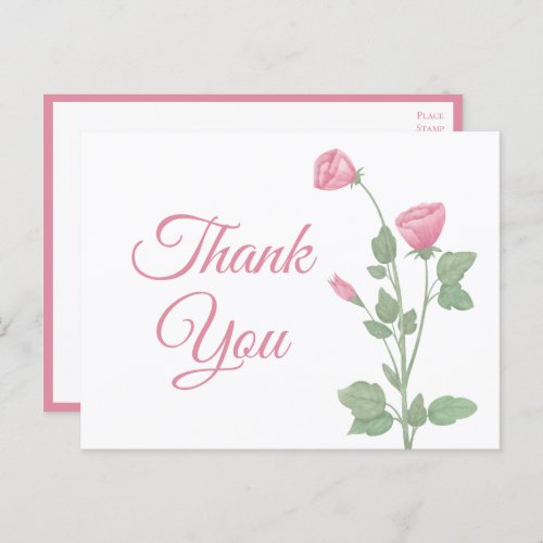 Elegant Thank You Watercolor Spring Pink Floral  Postcard