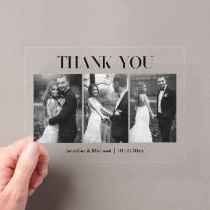 elegant thank you wedding black & white 3 photos petite acrylic invitation