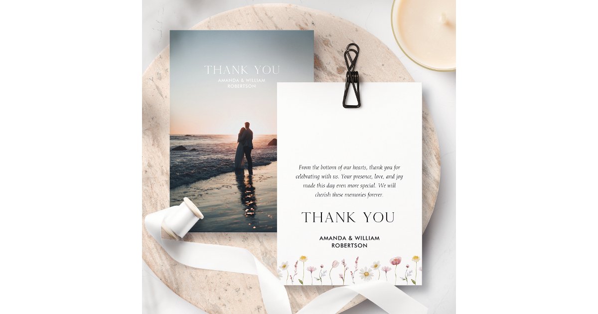 Elegant Thank You Wedding Card with Floral Design | Zazzle