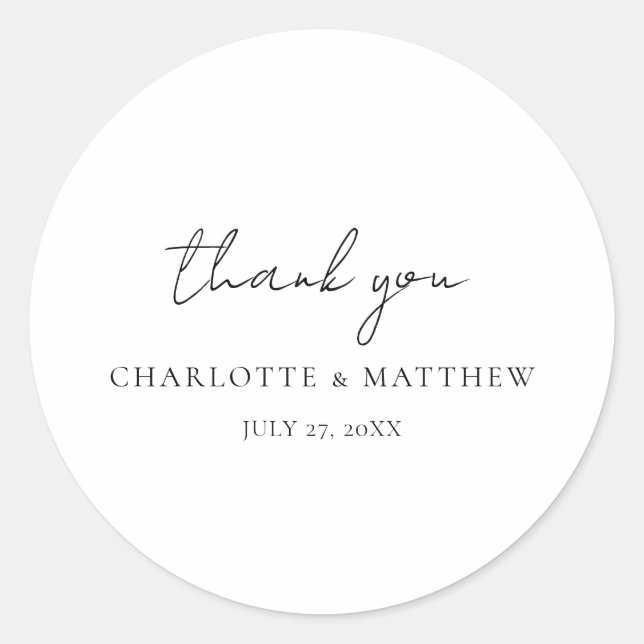 Elegant Thank You Wedding Classic Round Sticker (Front)