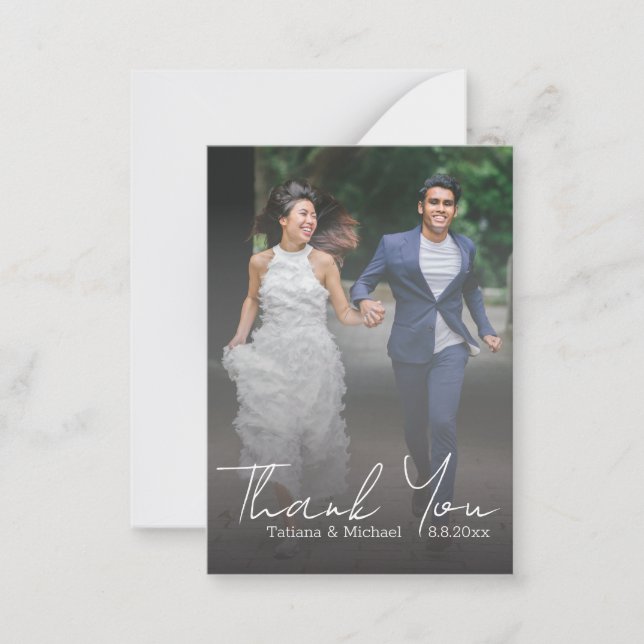 elegant thank you, wedding faded photo  note card (Front)